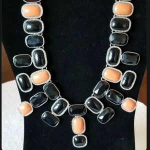 Banana Republic Signed Black Orange Rhinestone Statement Bib Necklace